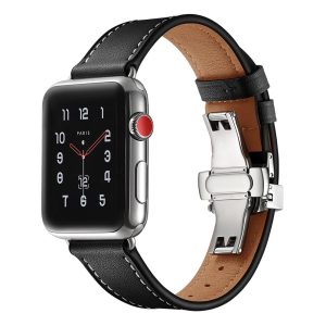 Black Premium Butterfly Clasp Leather Apple Watch Strap