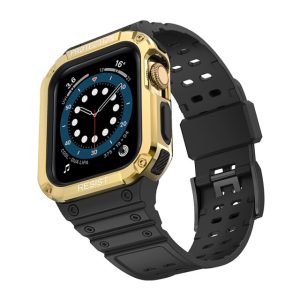Black Silicone Shock Apple Watch Strap & Case (Gold)