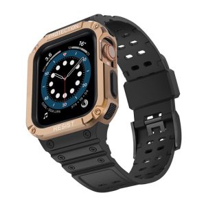 Black Silicone Shock Apple Watch Strap & Case (Rose Gold)