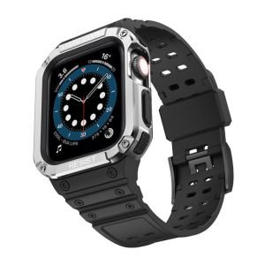 Black Silicone Shock Apple Watch Strap & Case (Silver)