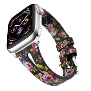 Black/Red Floral II Slim Leather Apple Watch Strap