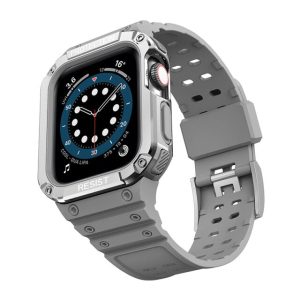 Grey Silicone Shock Apple Watch Strap & Case (Silver)