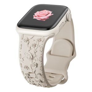 Beige Floral Silicone Apple Watch Strap